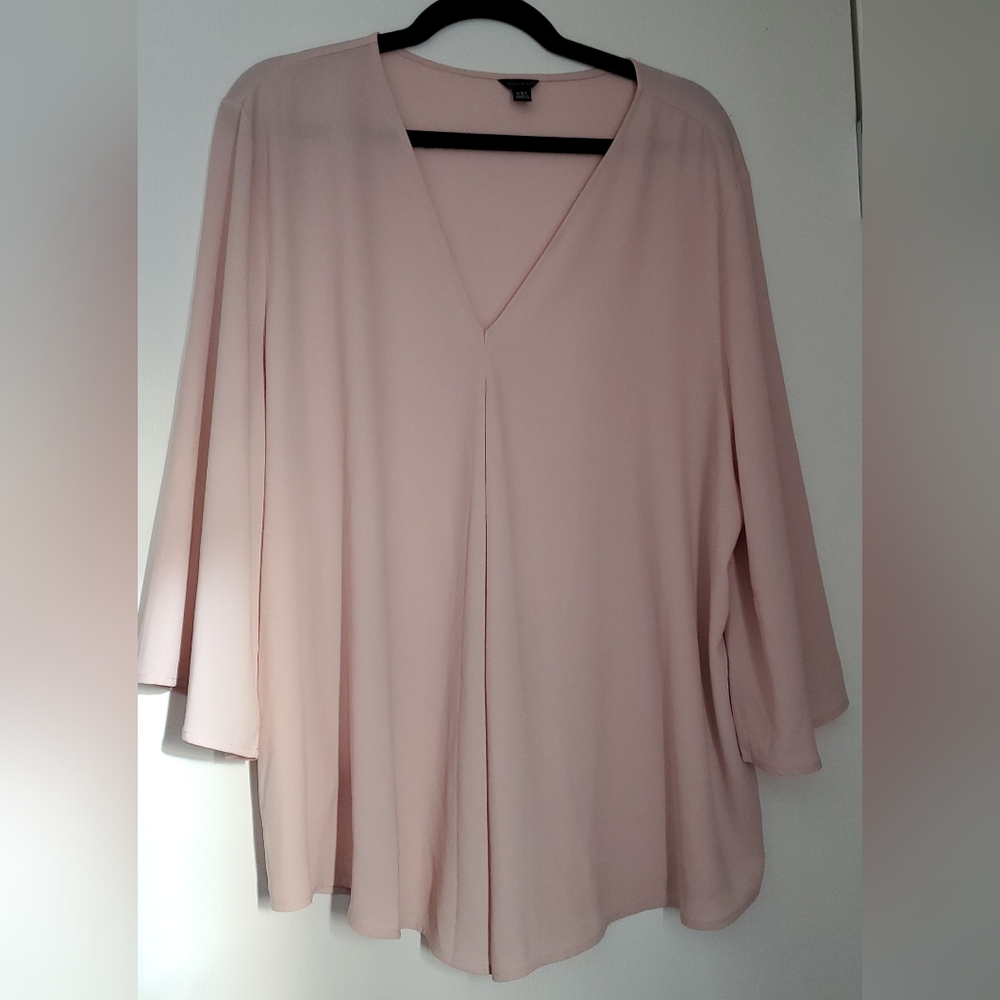 Ann Taylor Blush Pink V-Neck Mixed Media Top, XXL, Size 18-20